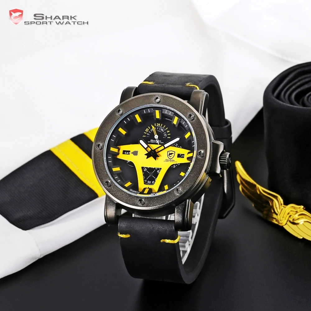 Greenland Shark 2 Series Sport Watch Yellow Date Crazy Horse Leather Band Strap Quartz Men Clock montre homme Wrist Watch /SH455 Greenland Shark 2 Series Sport Watch Yellow Date Crazy Horse Leather Band Strap Quartz Men Clock montre homme Wrist Watch /SH455