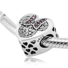Подходит для браслетов Pandora мышь настоящая любовь Амулеты с прозрачным кубическим цирконием стерлингового серебра бусины