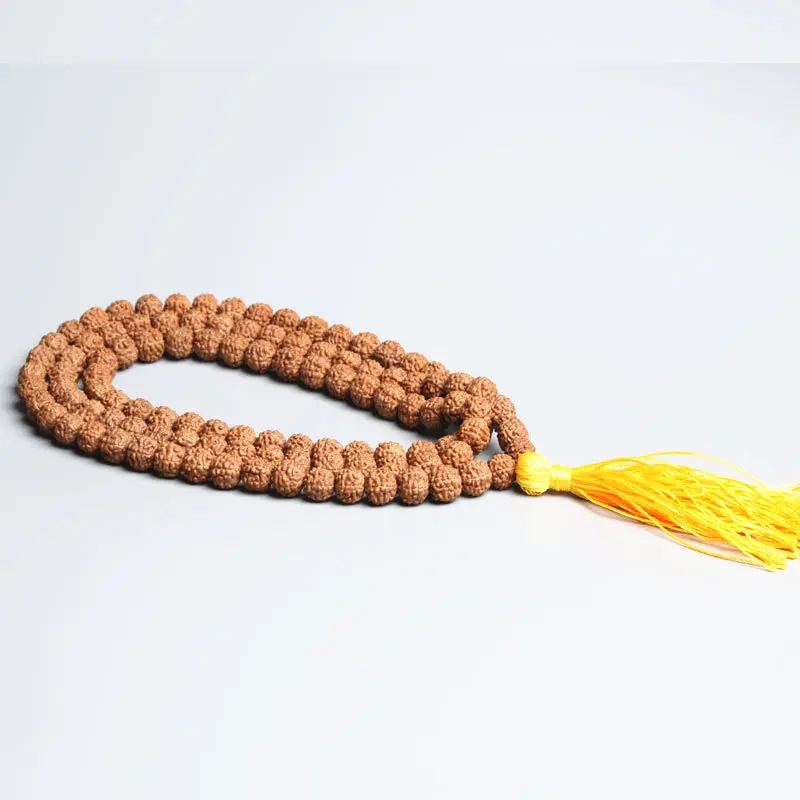 7Mm 108 Pz Naturale Rudraksha Bodhi Preghiera Perline Mala Con Nappa Gialla Per Uomo Tsb0308