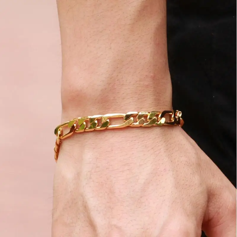 Wrist Chunky Men&#39;s Bracelets Gold Tone Hand Chain Curb Link Jewelry For Mens Gift Pulseiras ...