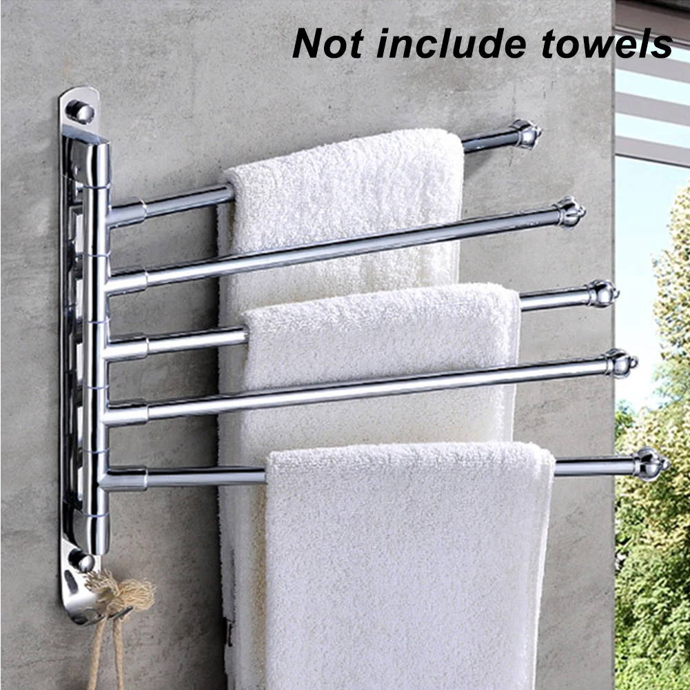 

Multilayer Hanger Punch Free Bathroom Stainless Steel Rack With Hook Towel Holder Durable 180 Degrees Rotation