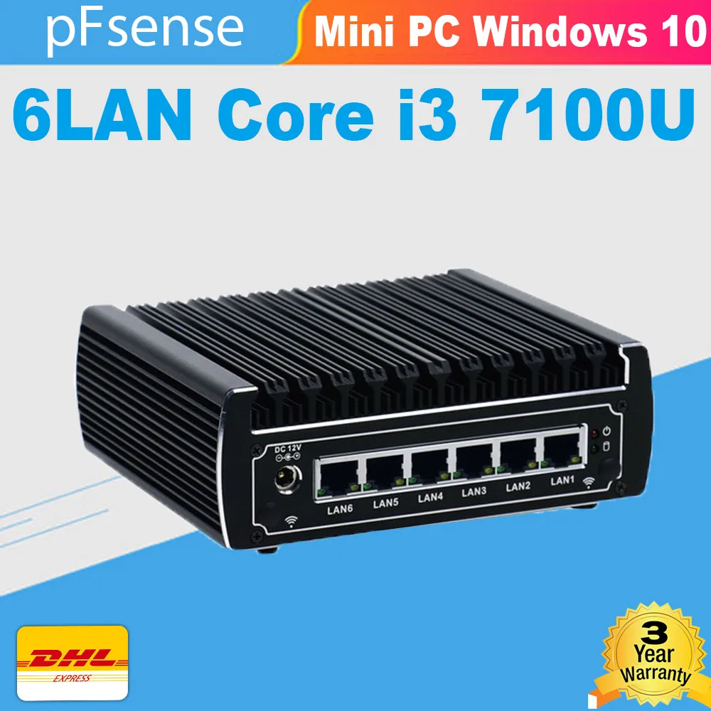 

6 gigabit LAN core i3 7100u DDR4 RAM fanless pfsense Mini PC Intel Skylake AES-NI linux Firewall Pfsense Router Network Server