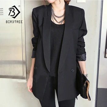

Women's Asymmetrical Black Notched Split Solid Long Style Jacket Loose Casual Jacket Office Lady Fashion Top Hots C86503F