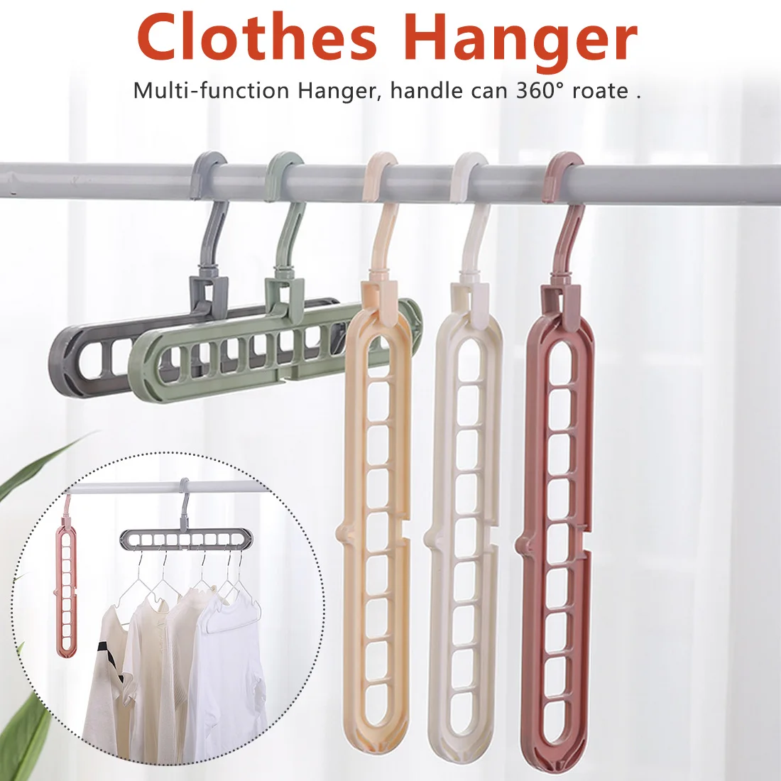 

360 Degree Rotation 9 Holes Storage Racks Multifunction Multiport Plastic Clothes Drying Rack Scarf Clothes Hangers