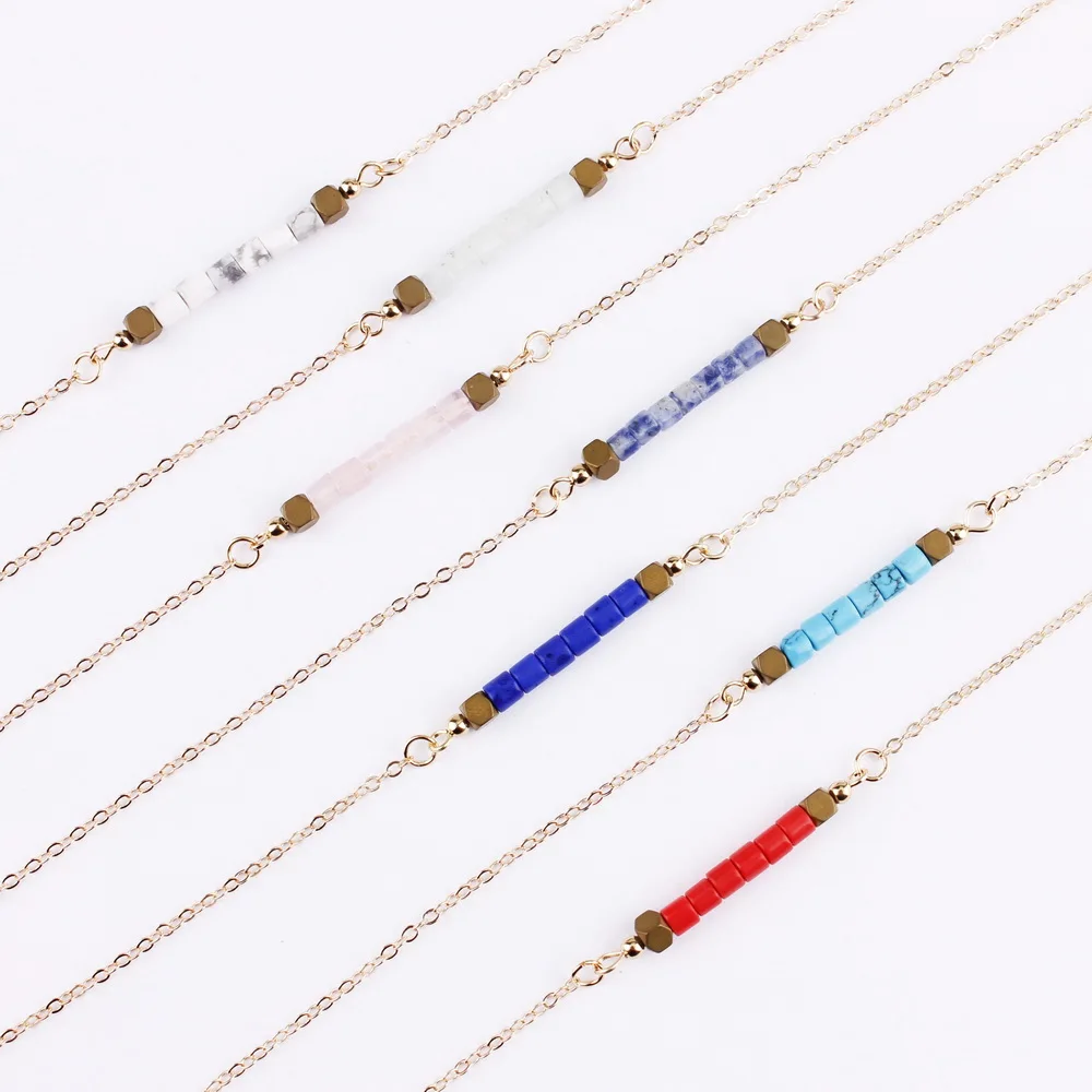 

Spring Summer Style Minimalist Stone Pendant Chokers Bar Necklaces for Women