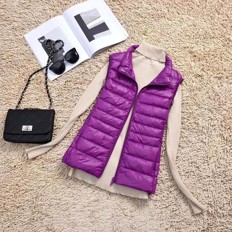 New Women Vests Winter Ultra Light White Duck Down Vest Female Slim Sleeveless Jacket Women's Windproof Warm Waistcoat D186