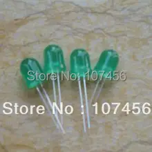 1000 шт. 10 мм рассеянный зеленый свет 10 мм круглый тип зеленый матовый LED 515~ 520nm, 3.0~ 3.2 В, 400~ 600mcd, 140-160deg