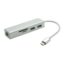 10 шт./лот 5 в 1 Тип C концентратор с 2 портами(стандарт 3,0 Порты SD/TF Card Reader и RJ45 10/100/1000 Gigabit Ethernet сетевой адаптер конвертер