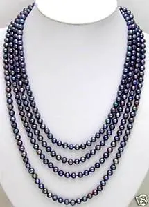 

SALE 6-7mm Black Natural freshwater Black PEARL Long 80" NECKLACE -nec5449 wholesale/retail Free shipping