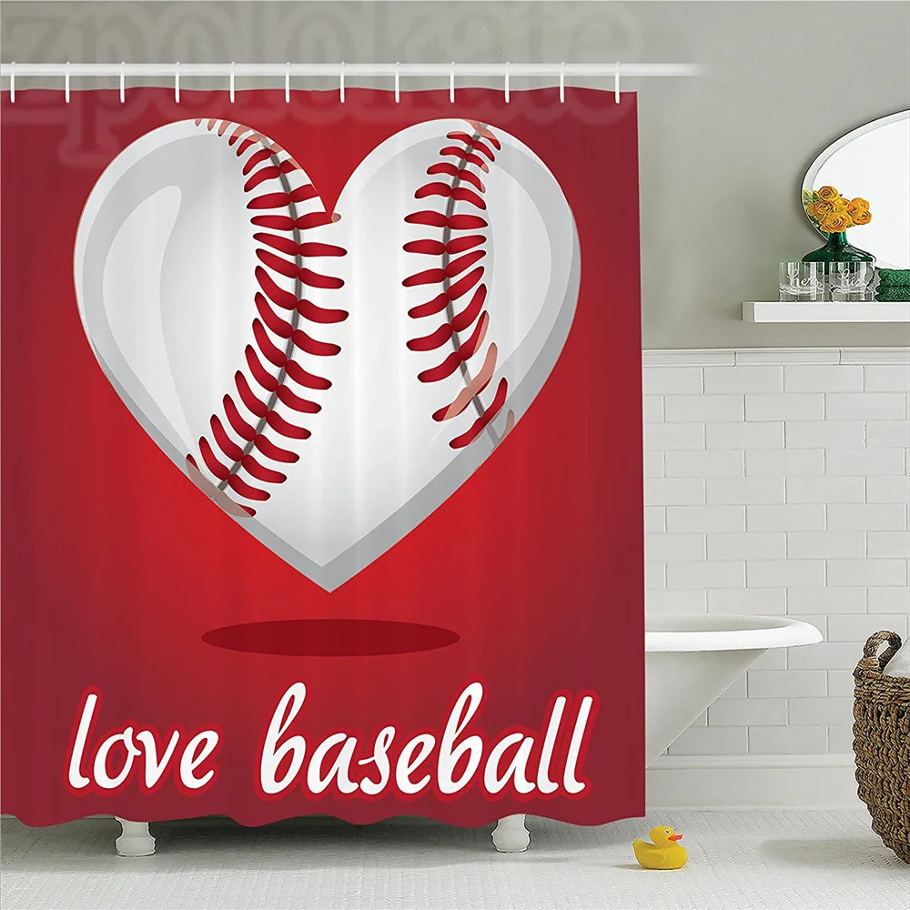 Sports Love for Baseball Heart Shaped Exercise and National Sport Athletic Leisure Joy Image Polyester Bathroom Shower Curtain R | Дом и сад