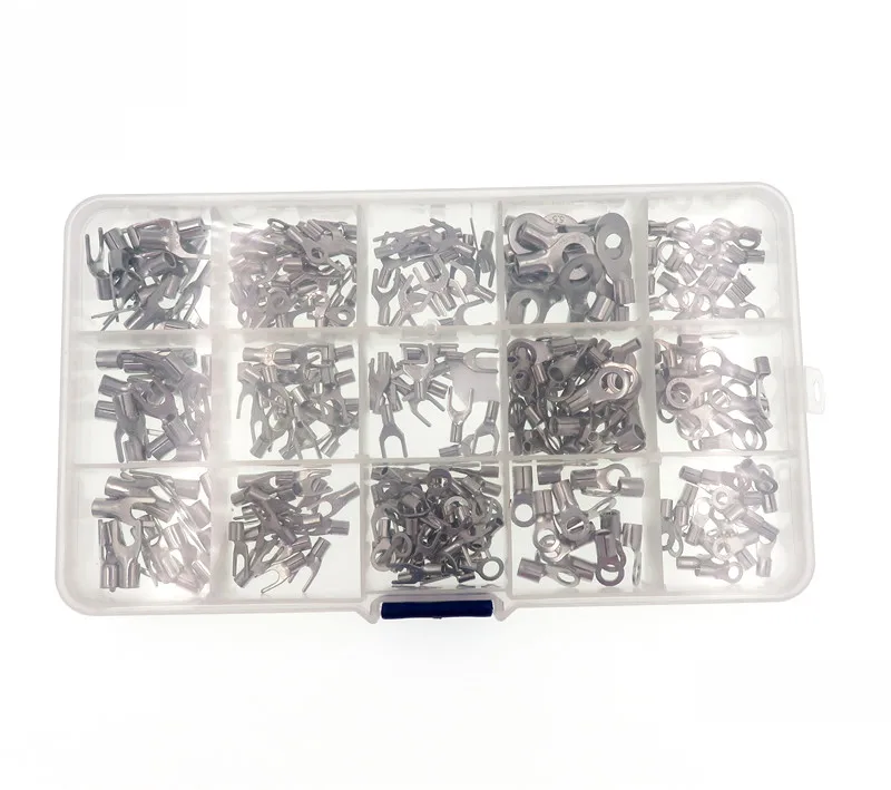 

420pcs 18 kinds Terminals Non-Insulated Ring Fork U-type Brass Terminals Assortment Kit Cable Wire Connector Crimp Spade