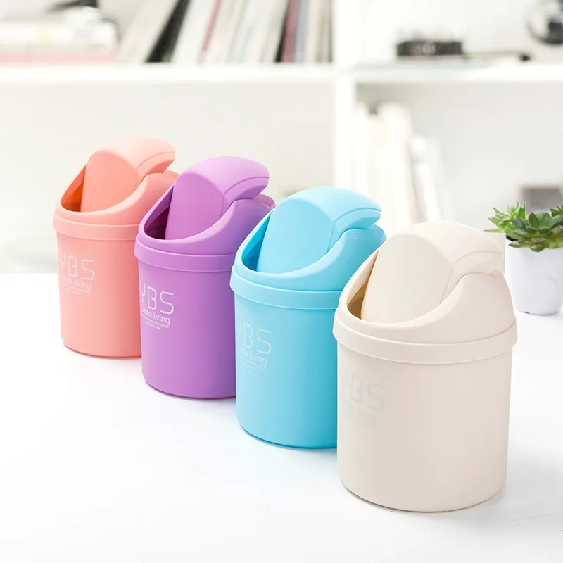 

Desktop Shake Cover Trash Can, Mini Creative Covered Trash Can Portable Plastic Storage Containers for Living Room, Bedroom