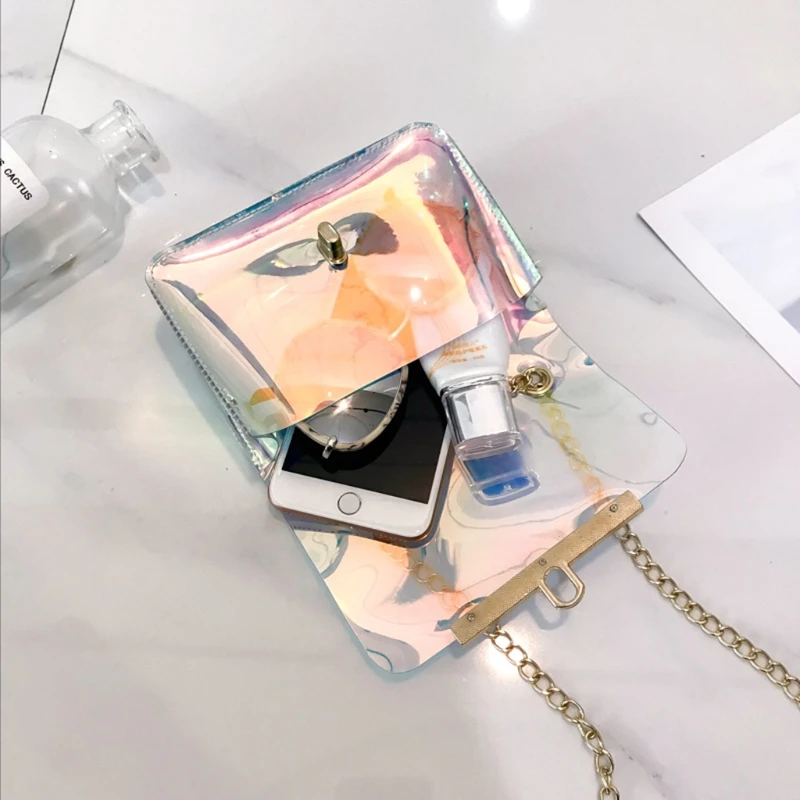 

THINKTHENDO Women PVC Chain Bag Laser Transparent Clear Tote Shoulder Crossbody Handbag Bags Fashion New Design