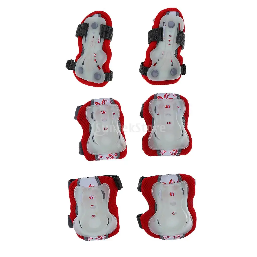 6 Pieces Kids Boy Girl Glow in the Dark Elbow Wrist Knee Pad Protector for Roller Skating Bike Scooter Cycling Skateboard