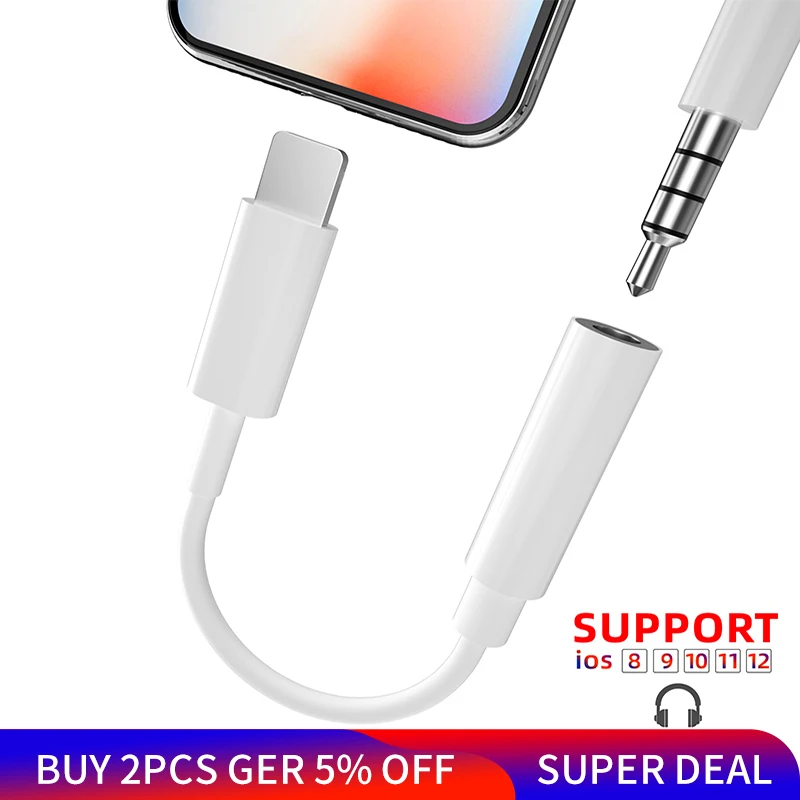 

IOS 11 12 Headphone Adapter For iPhone 7 8 X XS XR Earphone AUX Adapter For Lightning Female To 3.5mm Male Adapter Jack Cable