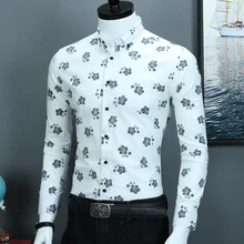 Для мужчин Slim-fit Цветочный принт платье-рубашка с длинным рукавом носить в удобная высококачественная ткань Smart Повседневное пуговицах воротник рубашки