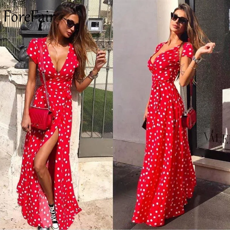 Forefair Polka Dot Dress Summer Sexy Maxi A Line Party Club (7)