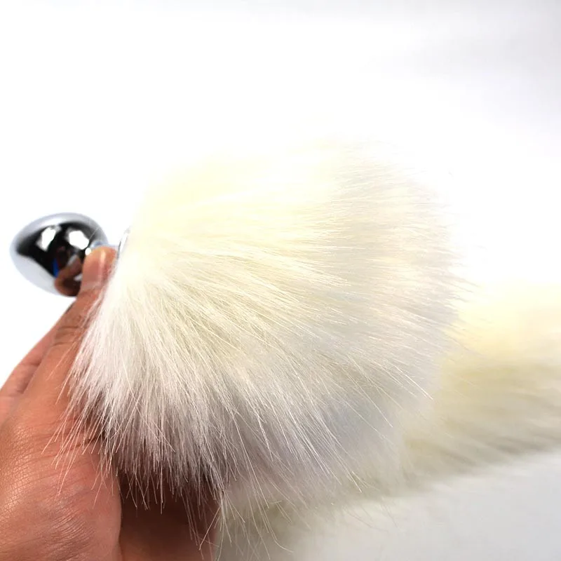 1PC Pure White Fox Tail Butt Metal Plug 35cm Long Anal Sex Toy Animal RolePlay Cosplay with Real  Racoon Dog Hiar Sex Products02