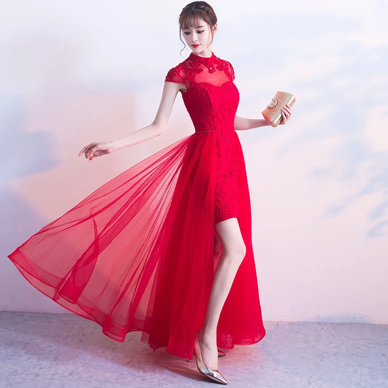 Красное традиционное свадебное платье Ципао для невесты, современные китайские платья Ципао, халат, традиционный китайский воротник - Цвет: red