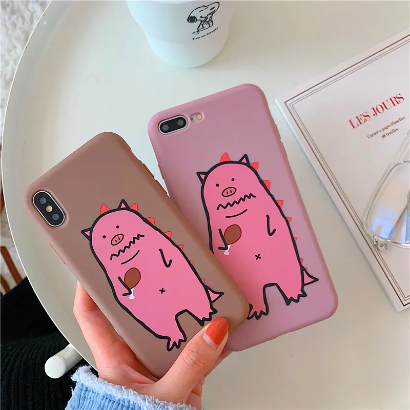 Funny pink dinosaur Pig Pattern Phone Case For iphone X XR XS Max 6 S 7 8 plus Soft Cover Couple Cases Colorful Capa |