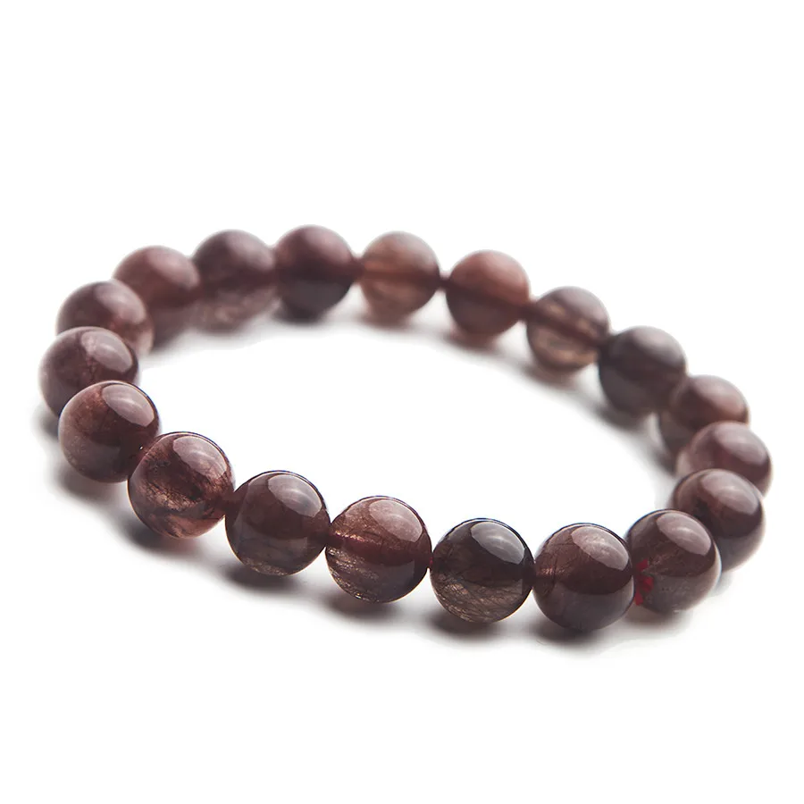 

11mm Brazil Natural Red Rutilated Quartz Crystal Clear Round Beads Jewelry Stretch Bracelet For Women