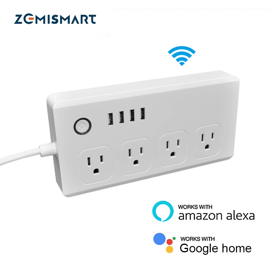 Zemismart US wifi розетка с 4 выходами usb порта смарт телефон беспроводной Голосовое