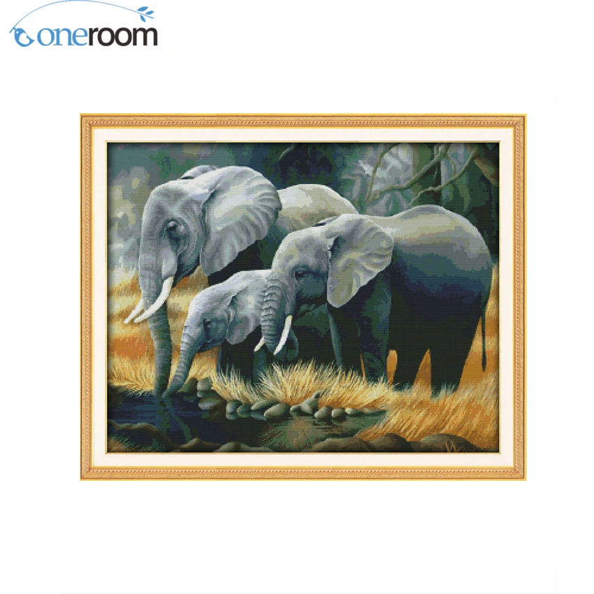 

The Family of Elephants Patterns Counted Cross Stitch 11 14CT Cross Stitch Set Wholesale Cross-stitch Kits Embroidery