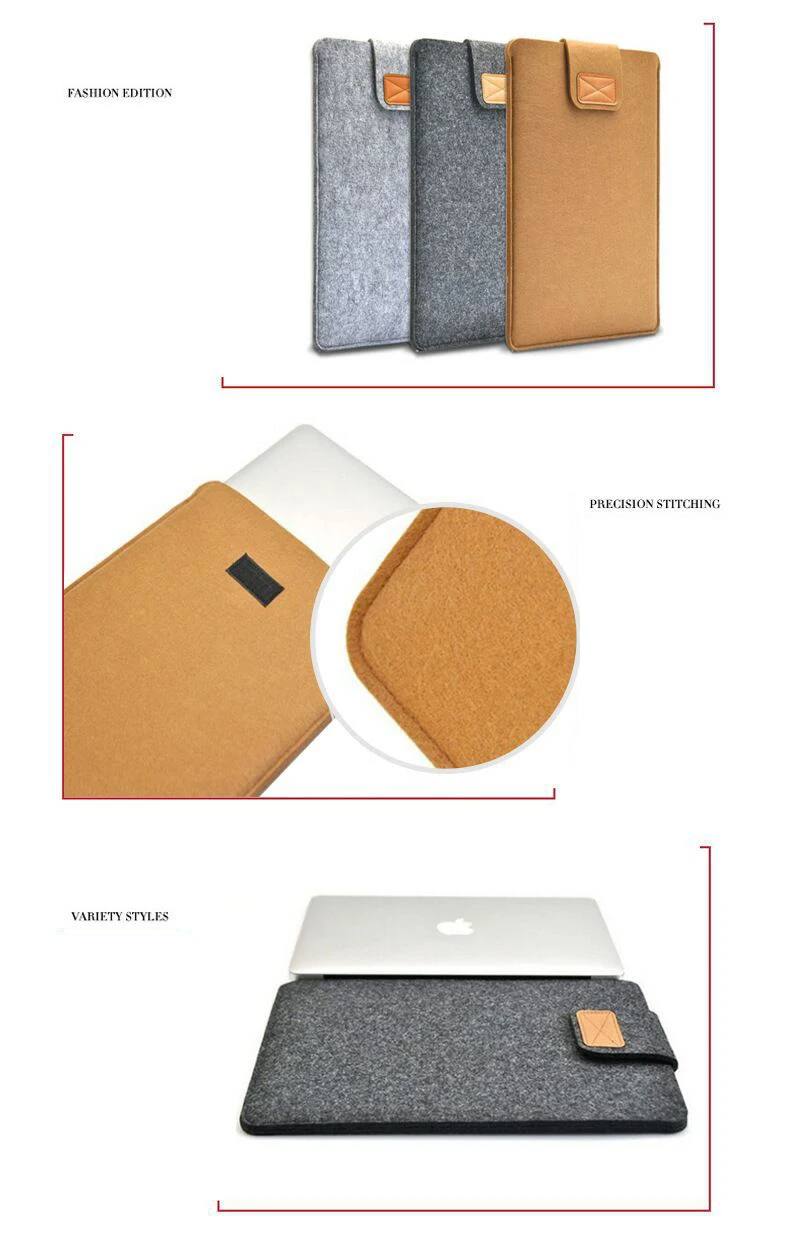 Шерсть фетр Laptop Sleeve тетрадь сумка планшеты Чехол 7 8 10 11 12 13 14 15,6 17,3 для Macbook Air Pro Xiaomi kindle iPad