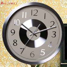 Meijswxj Wall Clock Saat Reloj Round Metal Clock Relogio de parede Duvar Saati Digital Wall Clocks Horloge Murale Living room