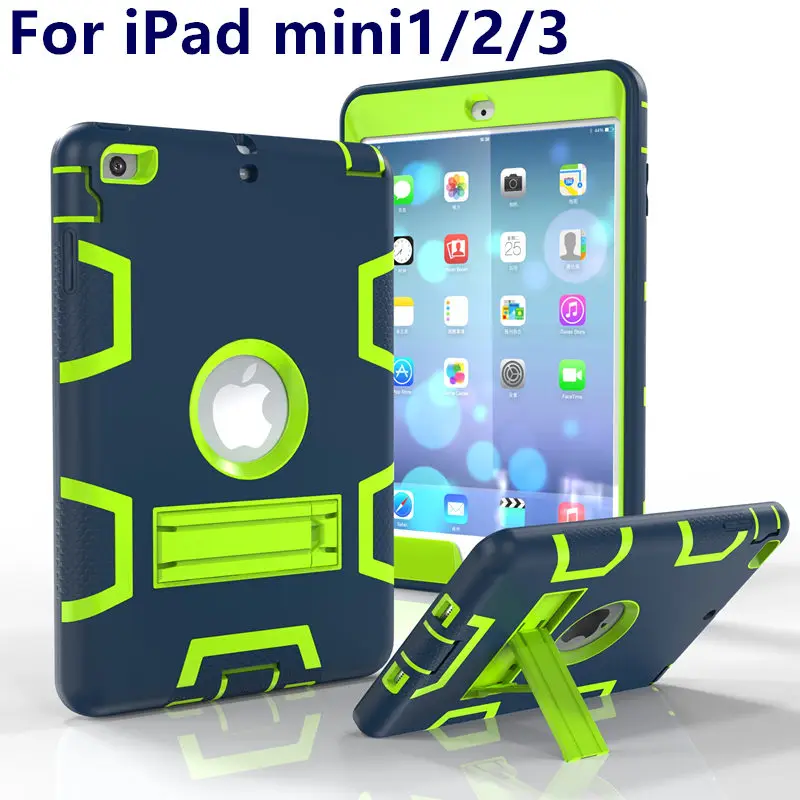 

Case For iPad mini 3 2 1 mini3 mini2 Case 7.9 inch Armor Shockproof Heavy Duty Silicon+PC Stand Smart Cover Protective shell