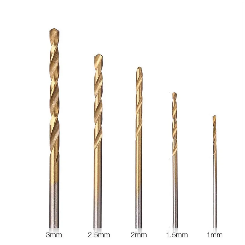 50PCS 1/1.5/2.0/2.5/3mm Titanium Coated Twist Drill Bit Mini High Steel Drilling Tool for Woodworking Aluminum HSS Drill Bit Set