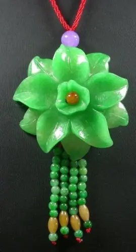 

1200 CHINESE Green JADE PENDANT Rose Flower Bead Beads Necklace 235481