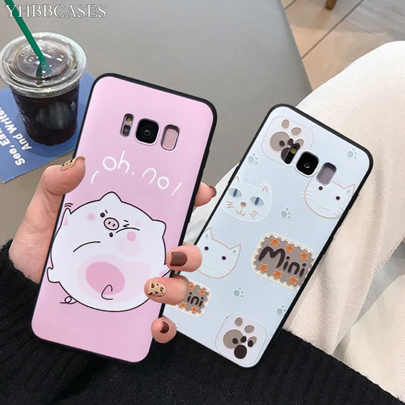 

YHBBCASES For Samsung Galaxy S8 S9 S10 Plus 3D Relief Cartoon Soft Case For Samsung Note 8 9 A8S C9 Cute Pet Cat Pig Phone Cover