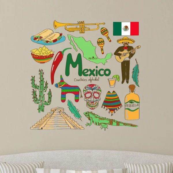 DIYthinker Mexico Symbol Pattern Illustration Square Vinyl Decal Wall Sticker