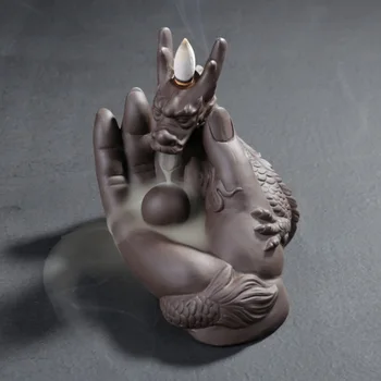 

Classic Handmade Chinese Style Power Is In Hand Theme Backflow Incense Burner Home Office Tea Table Decoration Censer