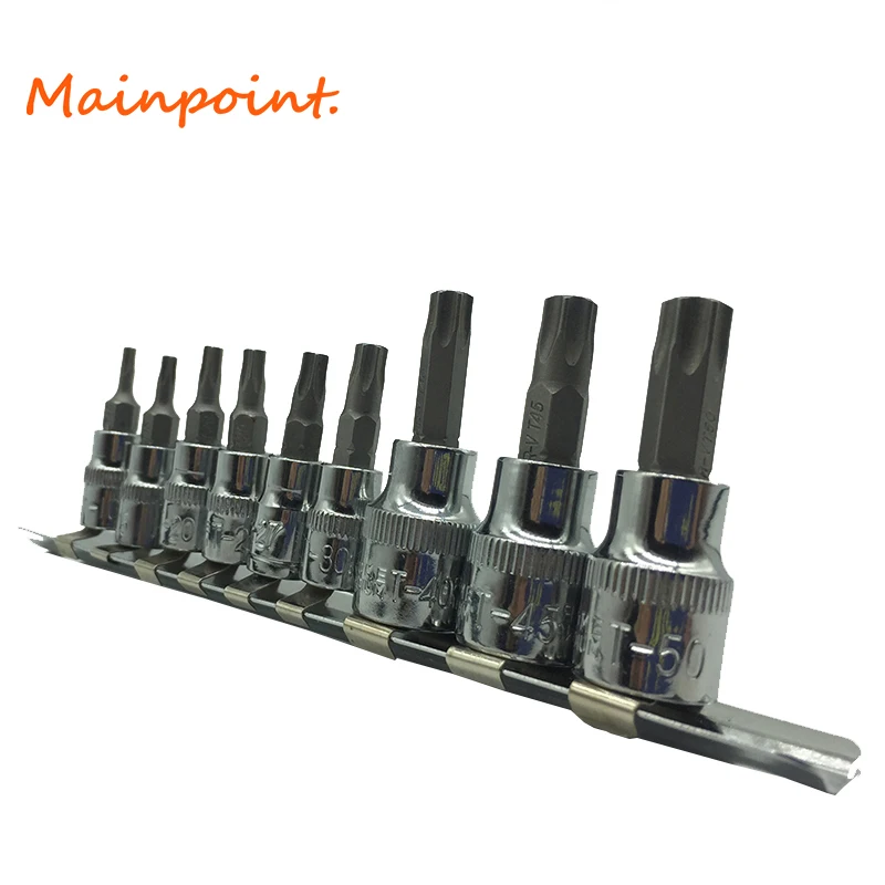 

9Pcs Tamper Proof Torx Star Bits Socket Set 1/4" & 3/8" Drive T10,T15,T20,T25,T27,T30,T40,T45,T50 Wrench Sockets Sets Hand Tools