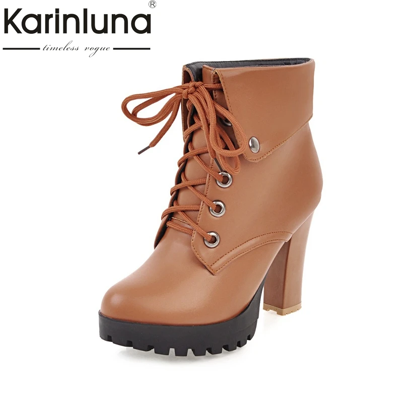

KARINLUNA 2018 Large Size 34-43 Platform Add Warm Plush Women Shoes Fashion High Heels Woman Boot Black Ankle Boots Winter