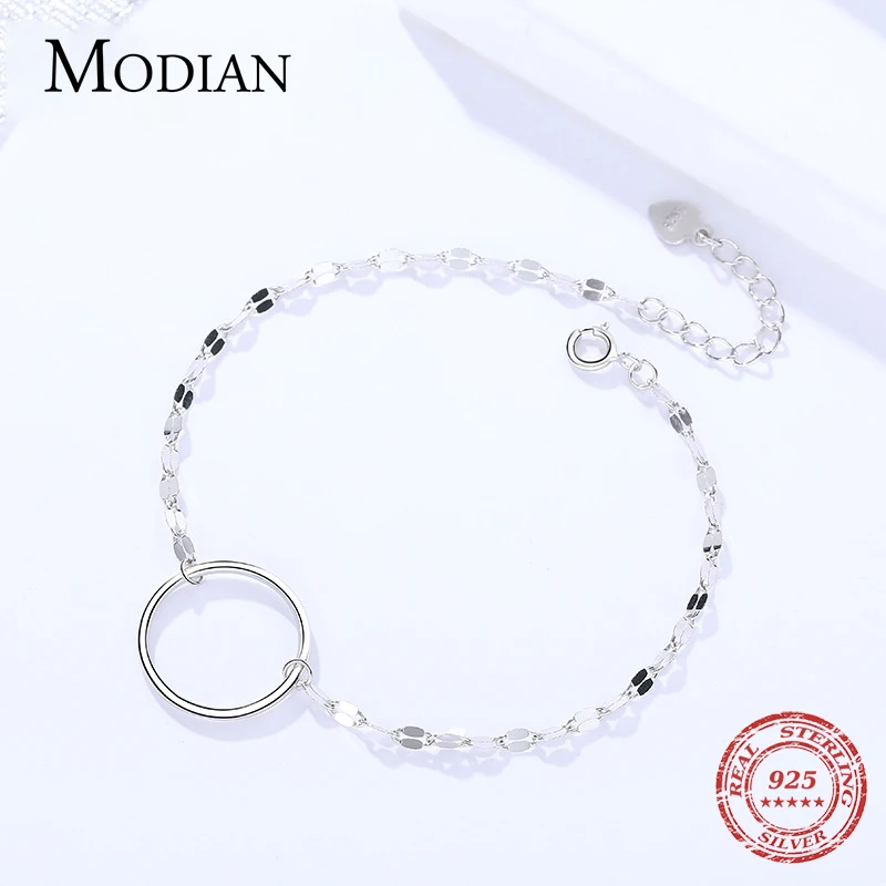 Modian,, 925 пробы, Серебряный круг и сердце, звено цепи, браслеты и браслеты для женщин, Настоящее серебро, хорошее ювелирное изделие, подарок