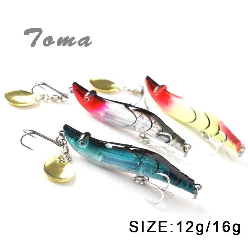 

TOMA 3PCS/lot Artificial Shrimp Fishing Lures hard baits 12g/ 16g pencil Plastic Lure With Noise Sequins Treble Hook All Depth