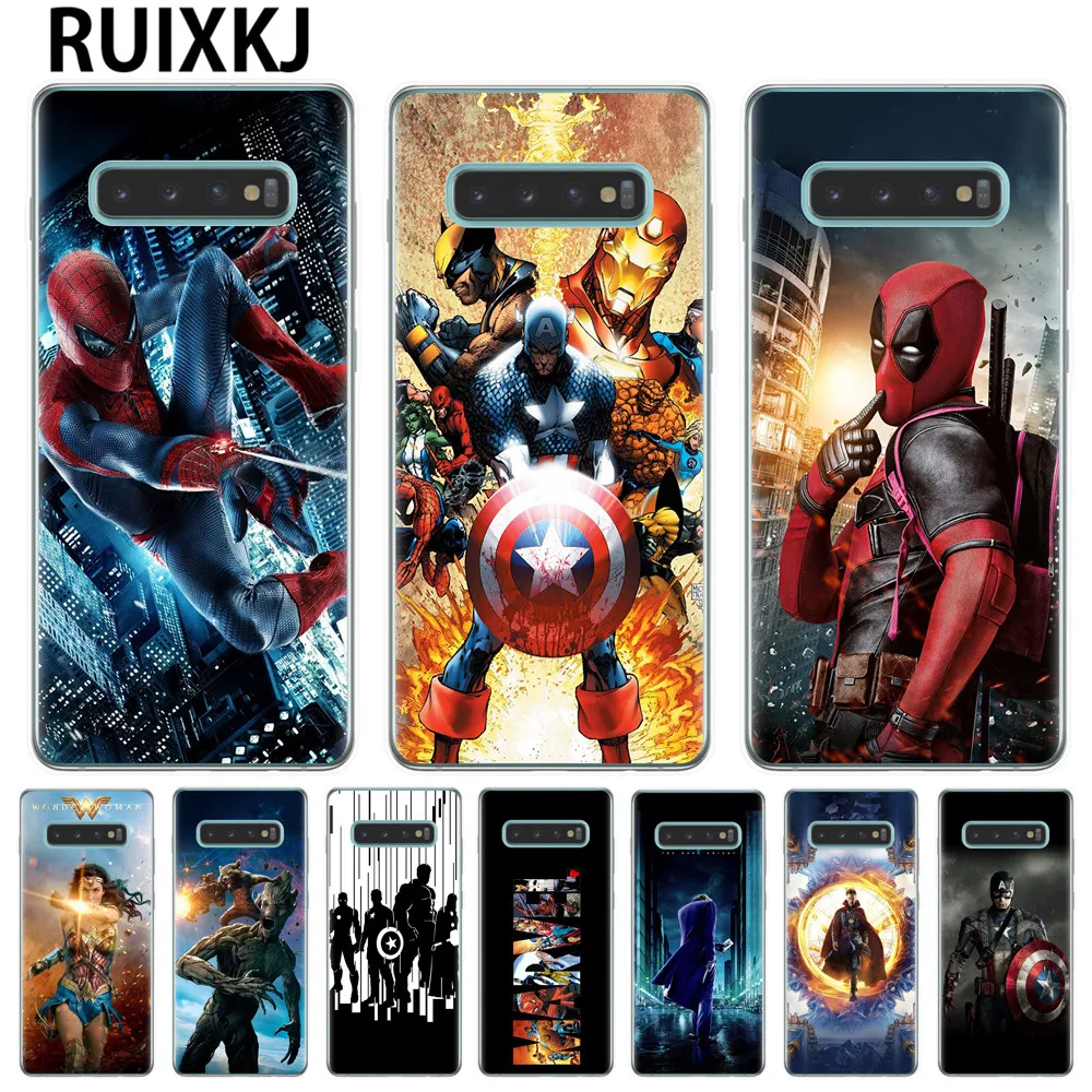 Marvel Мстители Герои Pattern Чехлы для Coque samsung Galaxy S10 5G S10E S10 плюс M10 M20 M30 A10 A30 A50 Мягкие TPU чехол телефона