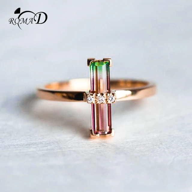 Aliexpress Romad Simulate Tourmaline Engagement Ring For Aliexpress Romad Simulate Tourmaline Engagement Ring For Women Unique Wedding Rose Gold Art Deco Baguette Finger R4 From Reliable