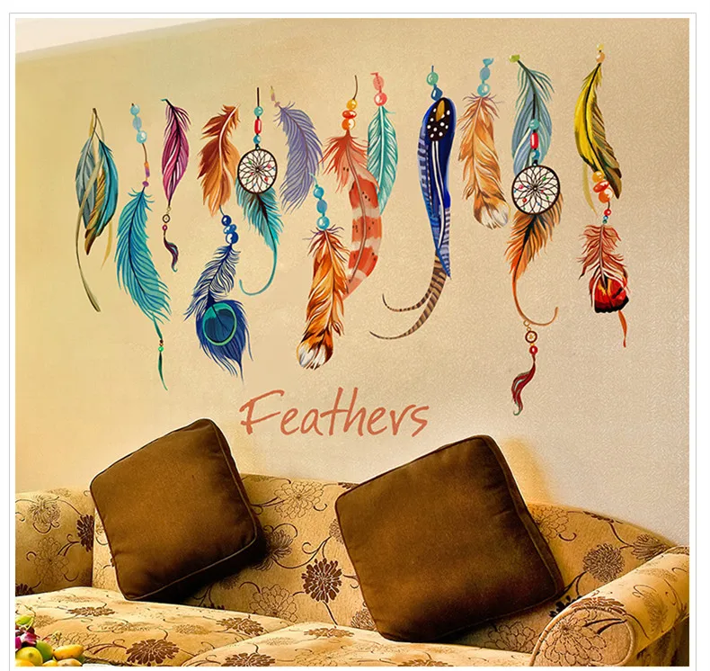 Kids Room bedroom Glass stickers Colored feathers glass windows of the