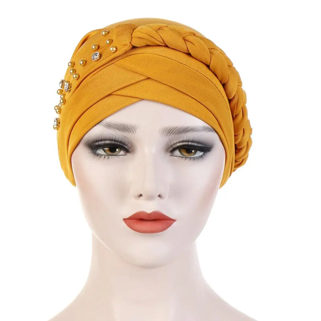Мусульманская женская коса шляпа бини Skullies Бисероплетение Рак Кепка chemo тюрбан, головной платок обертывание исламский арабский капот выпадение волос шляпа Мода