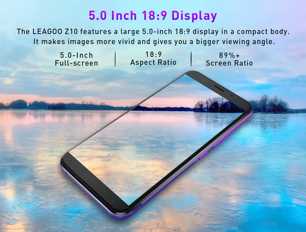 Полноэкранный смартфон LEAGOO Z10, 5,0 дюйма, 1 Гб+ 8 Гб, четырехъядерный процессор MT6580M, две sim-карты, 3G, сетевая камера 5 Мп, мобильный телефон