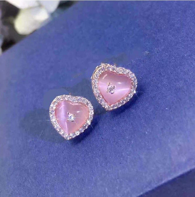

Best Price 100% 925 Sterling Silver Natural Pink Crystal Stone Stud Earring for Women, Clear CZ Luxury Jewelry Bijoux