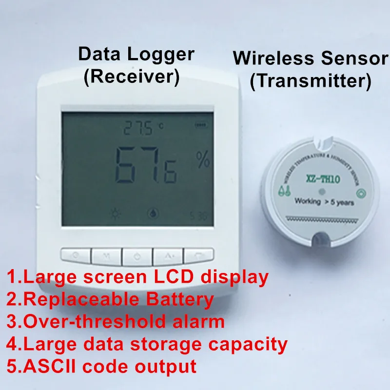 

Battery replaceable Wireless Temperature Humidity Sensor Data Logger Large Record Capacity 433mhz/470mhz Wireless Transmission
