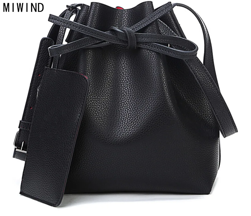 MIWIND Fashion 2017 candy color fashion all-match bucket bag pu leather one shoulder cross-body women's handbags