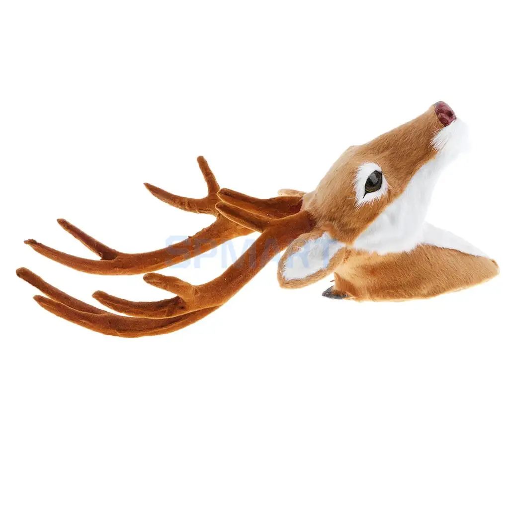 Realistic Stuffed Deer Head Animal Model Toy Faux Fur Animal Home Office Living Room Decor Ornament Kids Children Gift
