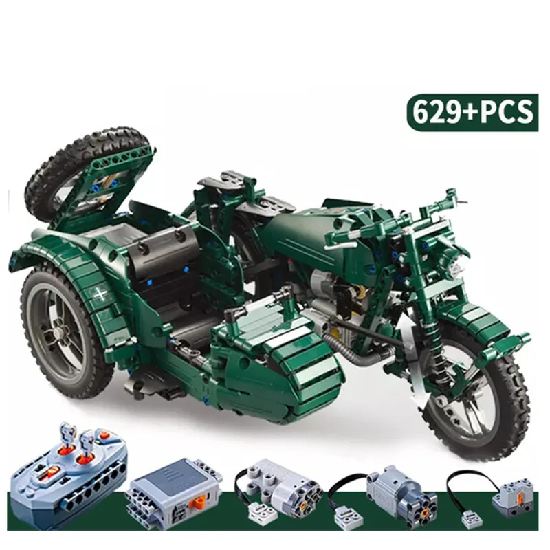

629pcs World War II Motorcycle Technic Military Remote Control RC Building Block Weapon Army legoing Technic Series