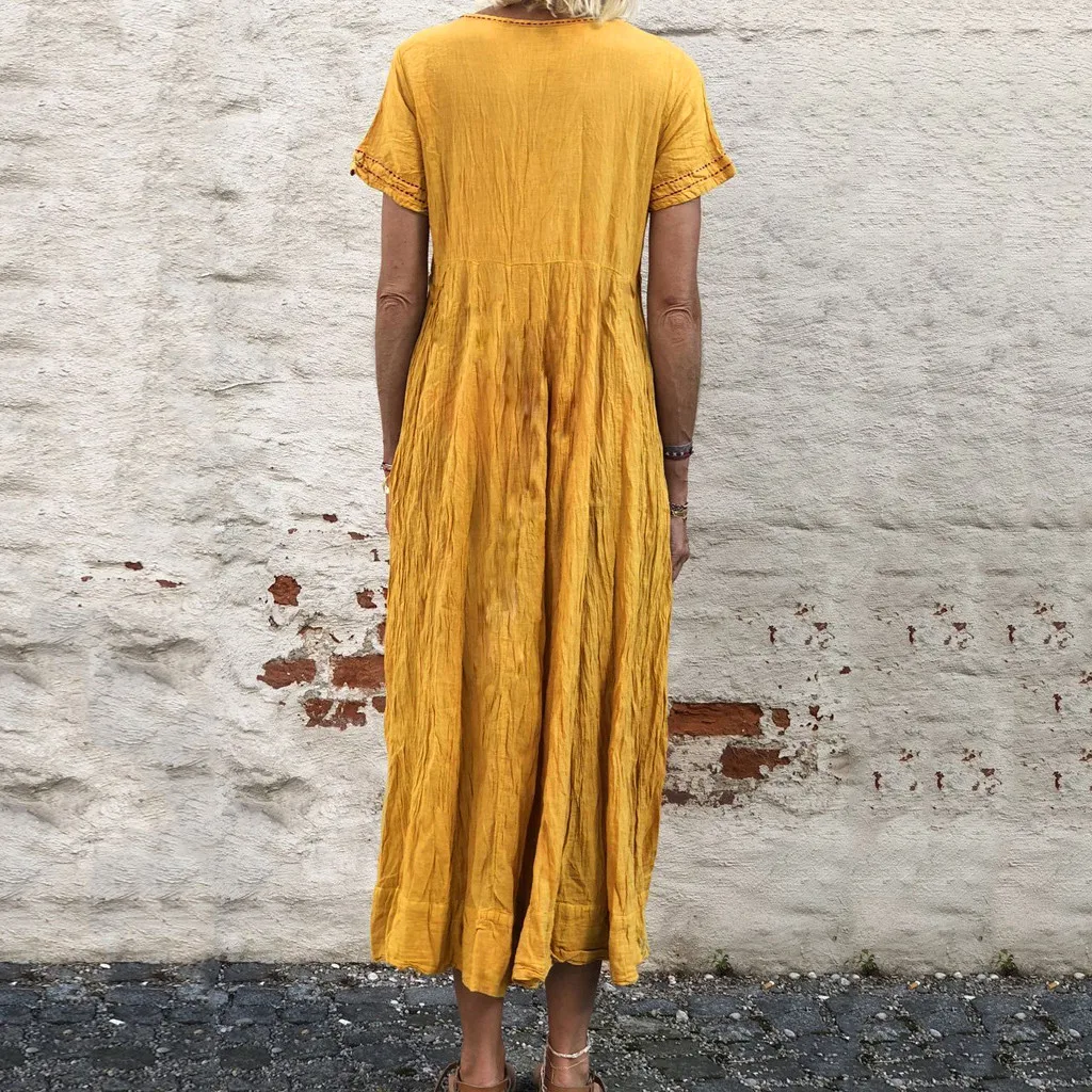 MISSOMO 5XL платье женское летнее винтажное Бохо с коротким рукавом и круглым вырезом вышитое повседневное Длинное Макси платье женский сарафан размера плюс 625